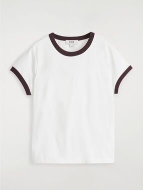COS Shrunken Ringer T-shirt White Brown worn once! Excellent condition!